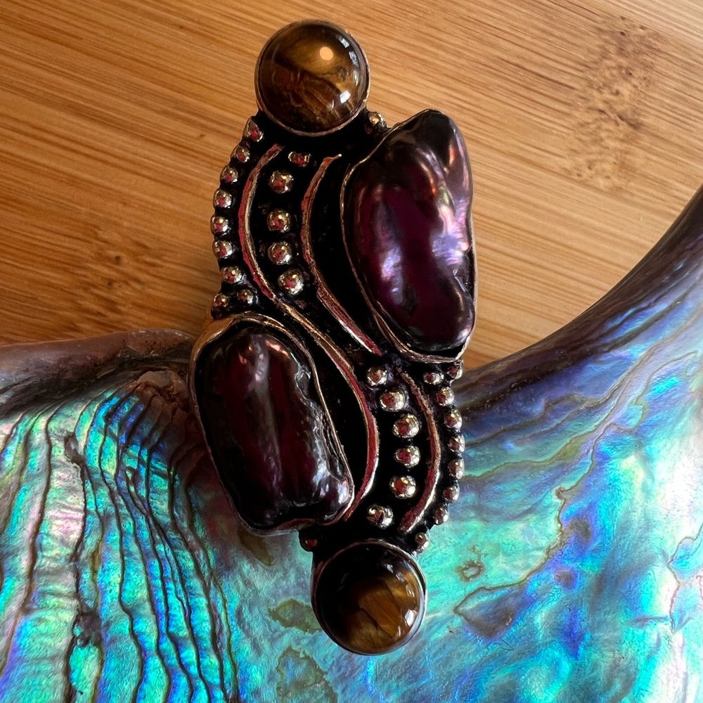 Pearl & Tigers Eye Silver Ring